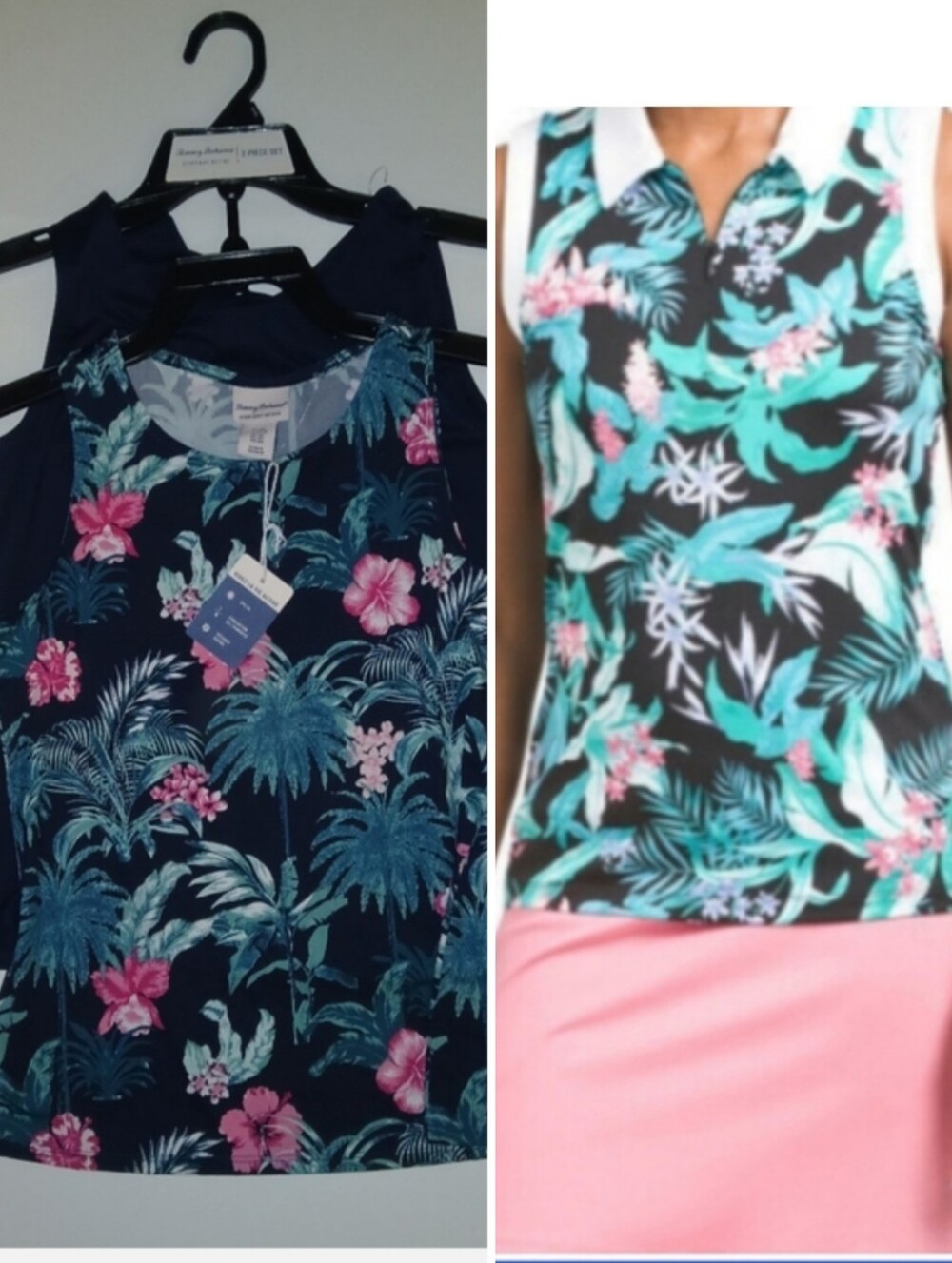 3 Tops! UPF50 & Quick Dry Tommy Bahama Top Bundle, Polo & Tanks, Hibiscus